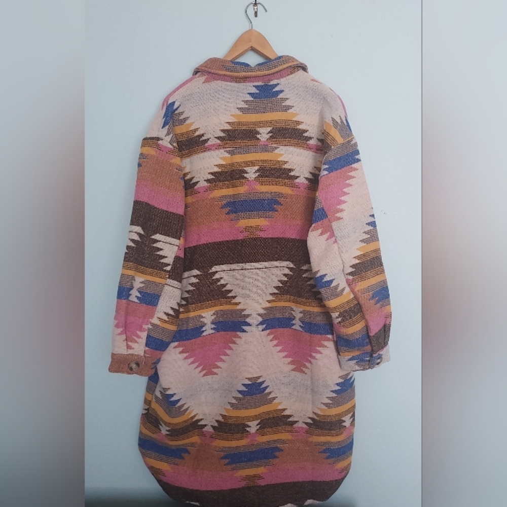 Veveret Colorful Aztec Sothwestern Western Duster Jacket Schacket Medium - Picture 3 of 13